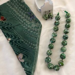 Handmade necklace and earrings with scarf